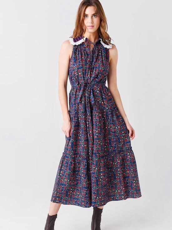 HUNTER BELL Dresses & Skirts - Hunter Bell Women's Westin Dress Midi Vintage Patchwork Peter Pan Collar